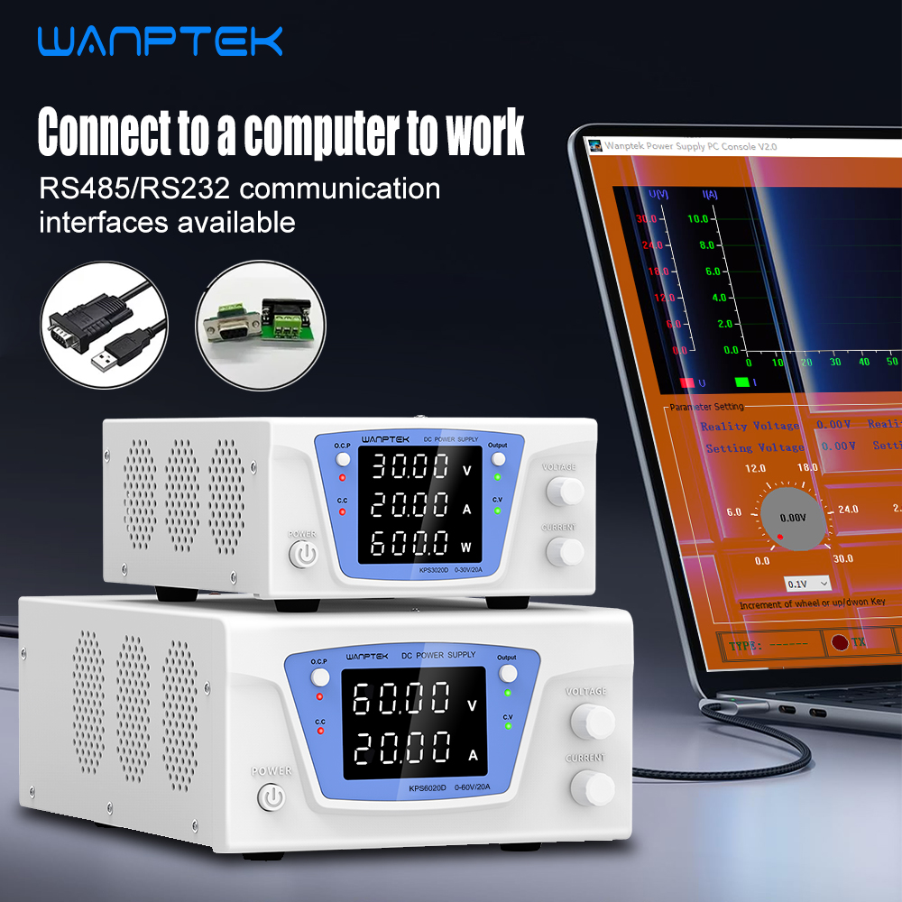 Programmable Dc Power Supply 60V 10A - Wanptek RS485/RS232 Lab Programmable Adjustable DC
